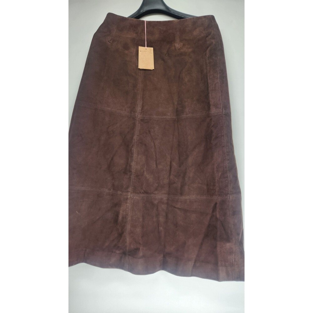 Boden Women's US10 Dark Chocolate Suede Midi Skirt 100% Leather NWT Lined